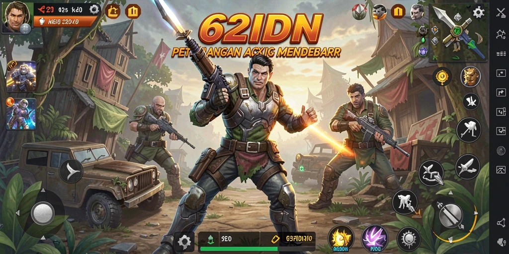 Screenshot utama 62IDN menampilkan aksi pertarungan yang mendebarkan.