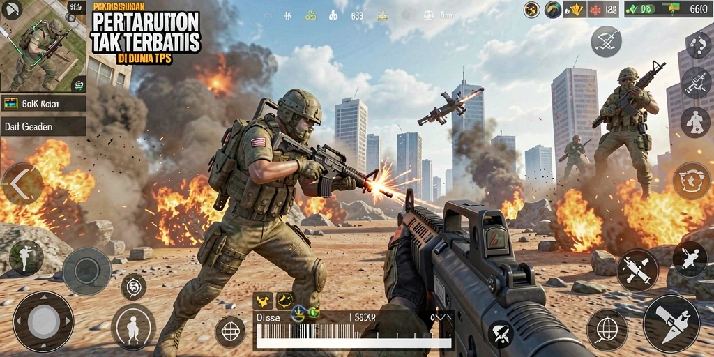 Screenshot dari gameplay seru dalam 66K yang menunjukkan aksi TPS.