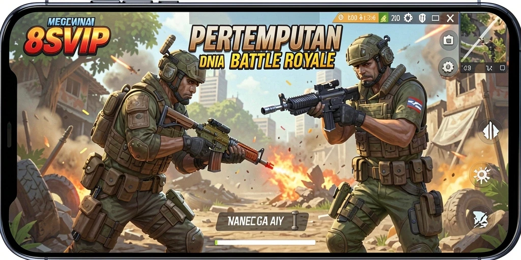 Screenshot gameplay dari 8SVIP menampilkan pertarungan sengit di arena Battle Royale.