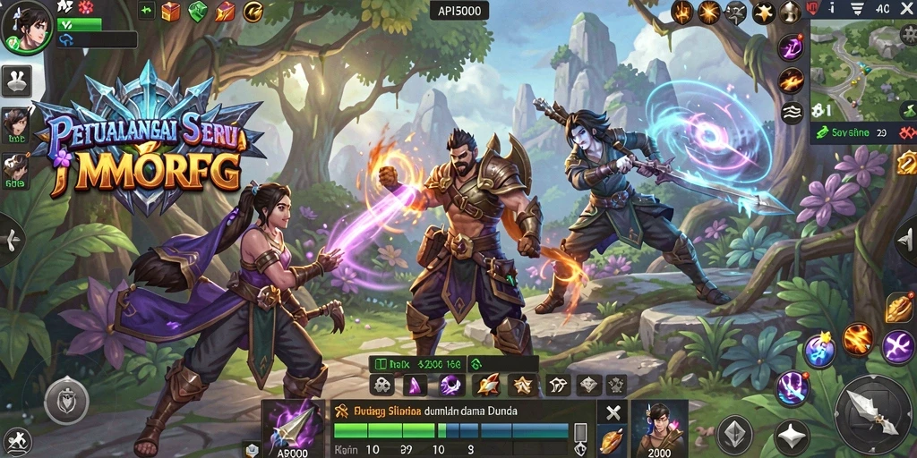 Screenshot gameplay API5000 menampilkan pertempuran seru antara pemain dan monster.