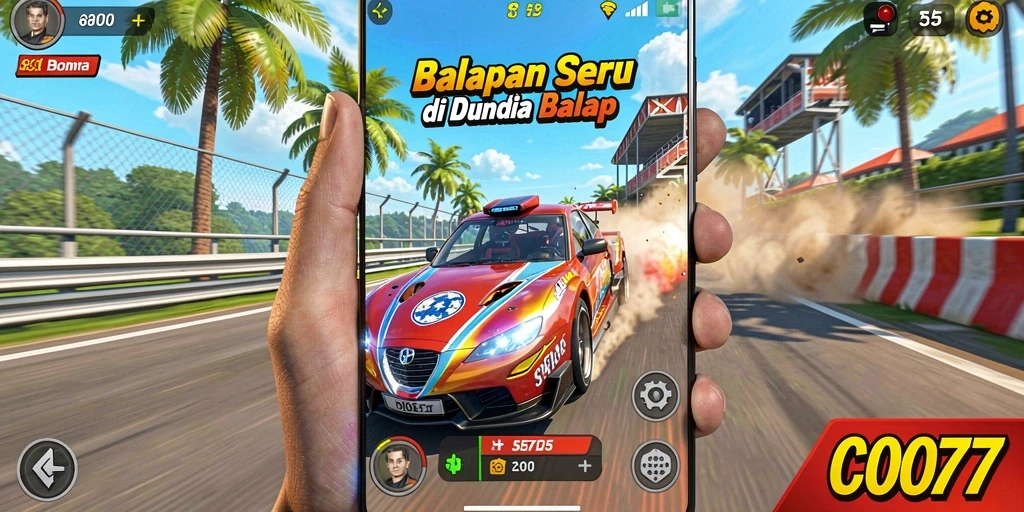 Screenshot utama C0077 menunjukkan aksi balapan yang mendebarkan.
