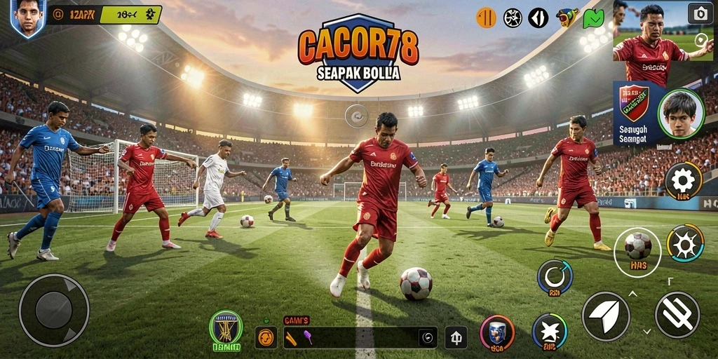 Tampilan gameplay CACOR78 dengan aksi seru di lapangan sepak bola.