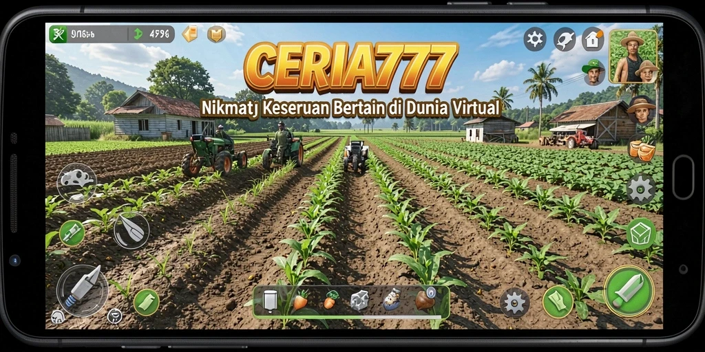 Tampilan gameplay CERIA777 dengan aktivitas bertani yang seru.