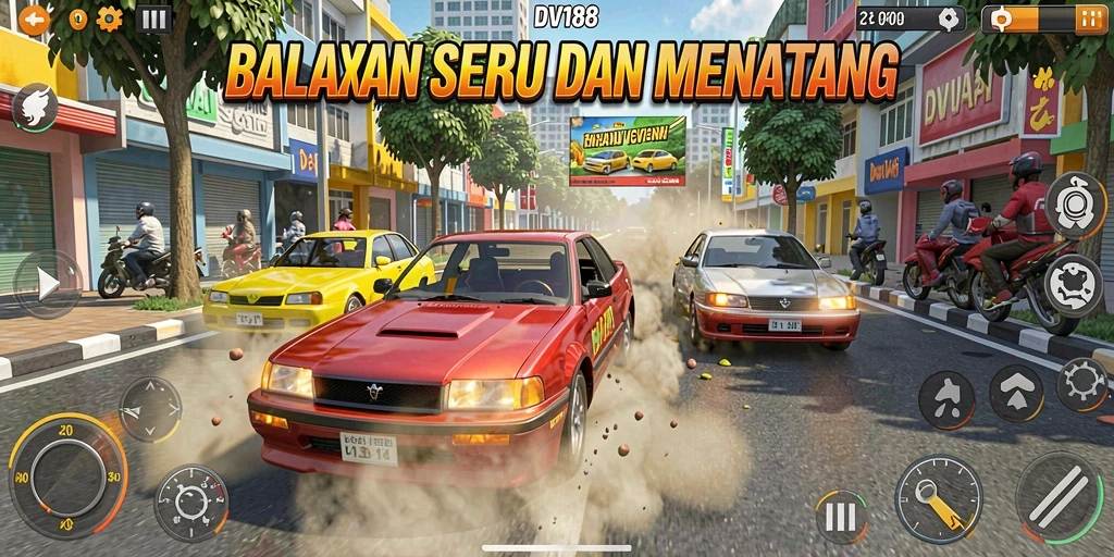 Screenshot gameplay DV188 menampilkan balapan yang menegangkan dan atmosfer penuh adrenalin.