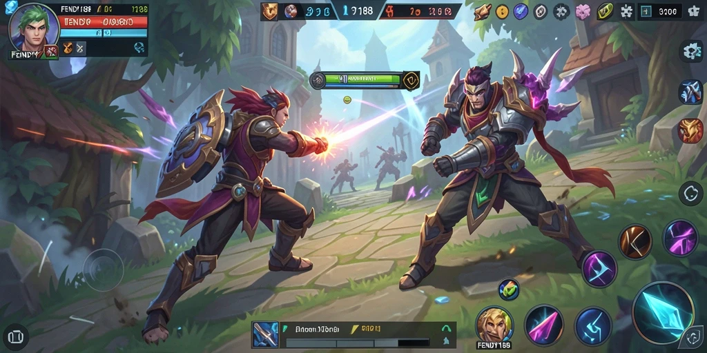 Screenshot FENDY188 menunjukkan aksi pertempuran seru dalam game MOBA.