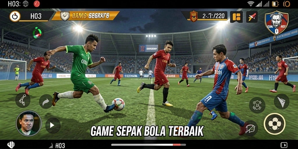 Gambaran gameplay H03 yang seru dan dinamis saat pertandingan sepak bola.