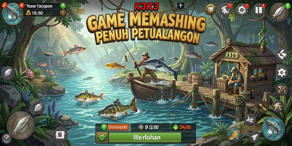 Tampilan gameplay K3K3 yang menarik saat menangkap ikan.