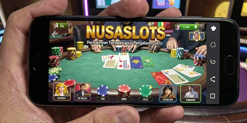 Screenshot NUSASLOTS menunjukkan gameplay seru dengan pemain berkompetisi di meja Poker.