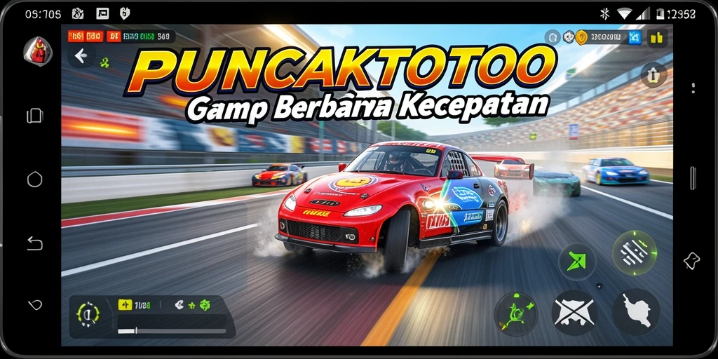 Screenshot gameplay PUNCAKTOTO dengan aksi balap yang mendebarkan.