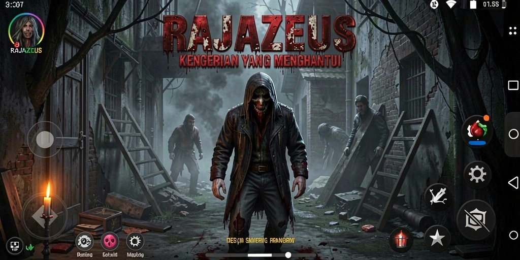 Tampilan menegangkan dalam gameplay RAJAZEUS yang menghantui.