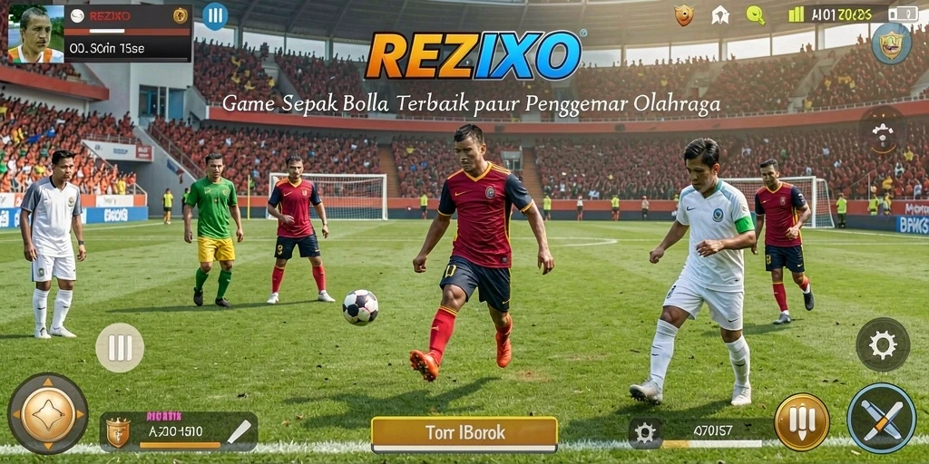 Tampilan gameplay menegangkan dalam game sepak bola REZIXO.