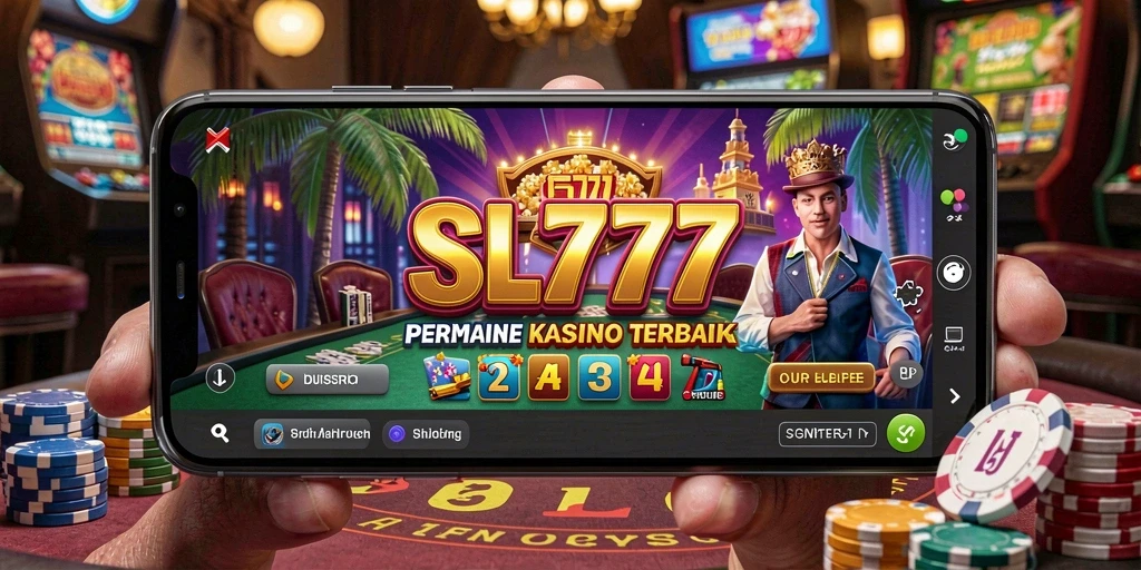 Tampak layar permainan Kasino yang menampilkan mesin slot dengan grafik menarik.