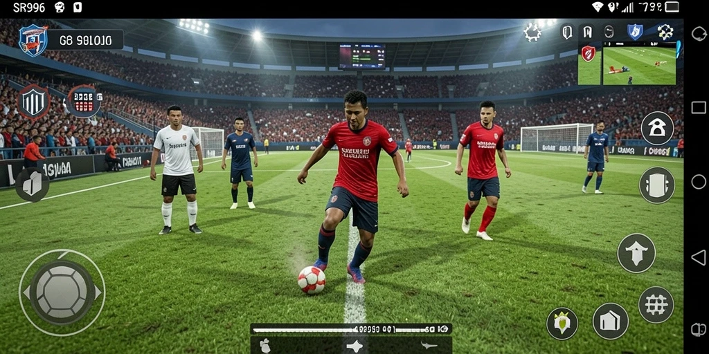 Gameplay seru dalam SR996 dengan grafis sepak bola yang menawan.