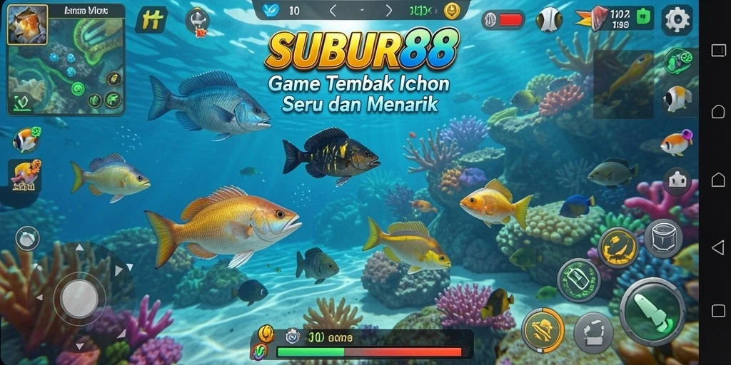 Screenshot gameplay SUBUR88 dengan aksi menembak ikan yang seru.