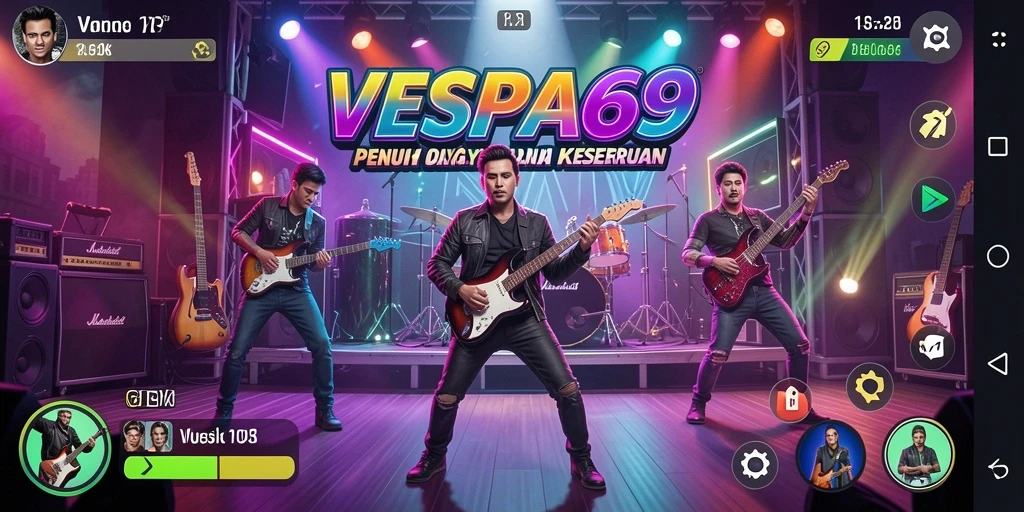 Tampilan seru gameplay VESPA69 dengan alat musik interaktif.